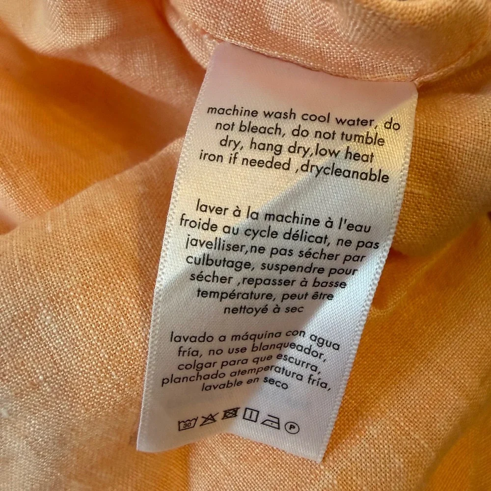 Onia Men's Short Sleeve Linen Band Collar Pullover‎ Shirt Peach Size S
